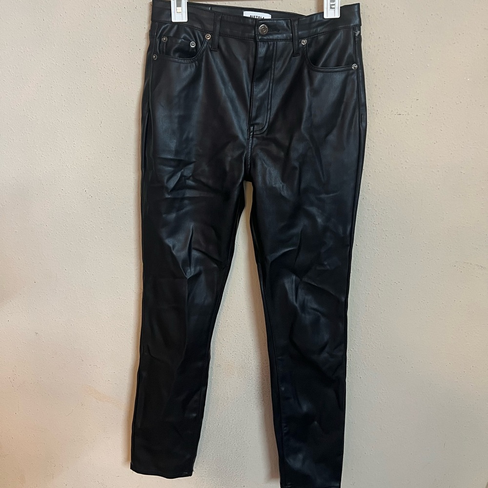 Pistola Womens Faux Leather High Rise Straight Leg Pants Jet Black Size 28